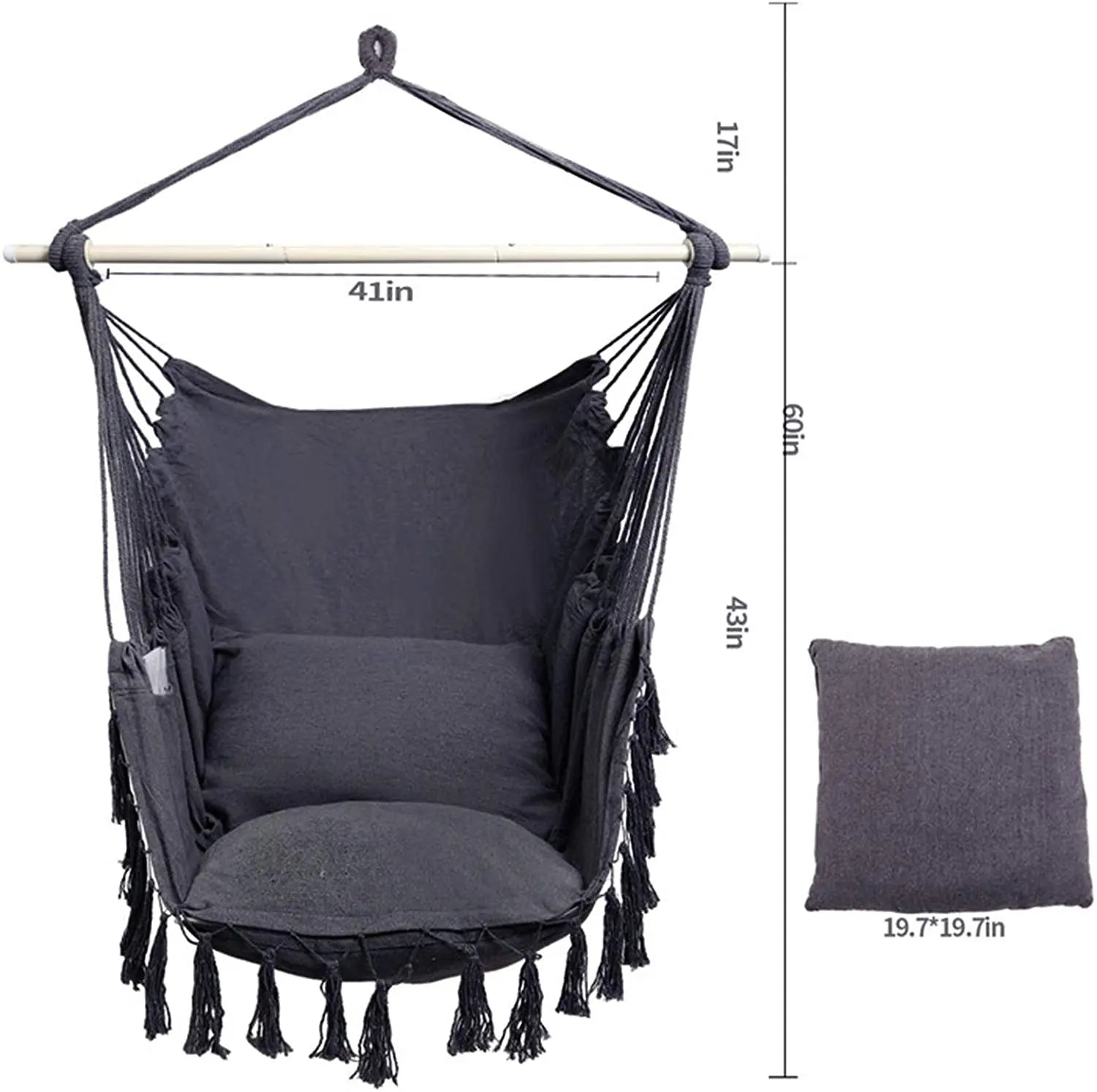 WOQI Macrame Chair Swing Foldable Hammock Hanging Rope Hardware Kit Max Weight 330 Lbs Cotton Canvas Carry Bag for Camping