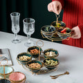 Home Goods Luxury Snacks Dessert Grid Plate Fruit Snack Nuts Dish Plate Ceramic Serving Dishes Set With Metal Stand