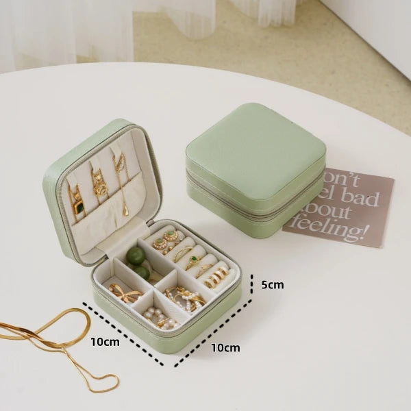 Wholesale Custom Small Travel Green Zipper Necklace Jewellery Ring Storage Boxes Gift Jewelry Box Organizer Case