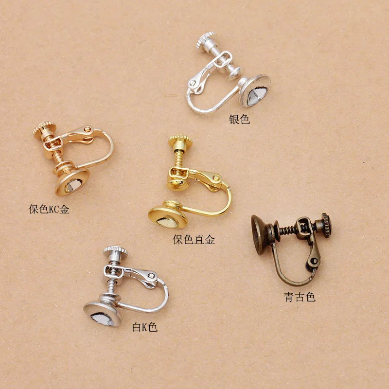Clip on Earring Findings Wholesale Parts Brass Gold Plated Screw Back Earrings with White Stone Convertible Earring Findings