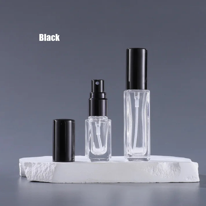 Free Sample 10ml Gold Silver Black Screw Cover Rectangle Cosmetic Packaging Empty Glass Spray Perfume Bottle