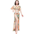 Hot Sale Women's Professional Belly Dance Practice Clothing 2-Piece Set Deep V-Neck Top Skirt Shorts Same Training Dancewear