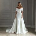 Detachable Long Trailing Train Zipper Back French Satin Light Wedding Dress Satin Mermaid Bridal Gowns Wedding Dresses