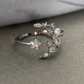Huitan Shiny Star Moon Design Silver Rose Gold Plated Adjustable Openings Ring Freshwater Pearl Diamond CZ Rings Jewelry Women