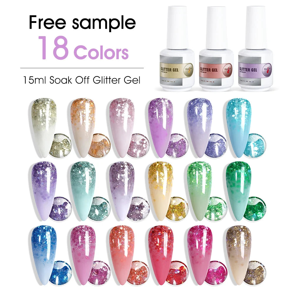 MissGel Gold Glitter Gel High Pigment 15ml Organic Vegan Wholesale Nail Supplies Custom Private Label UV Nail Glitter Gel Polish