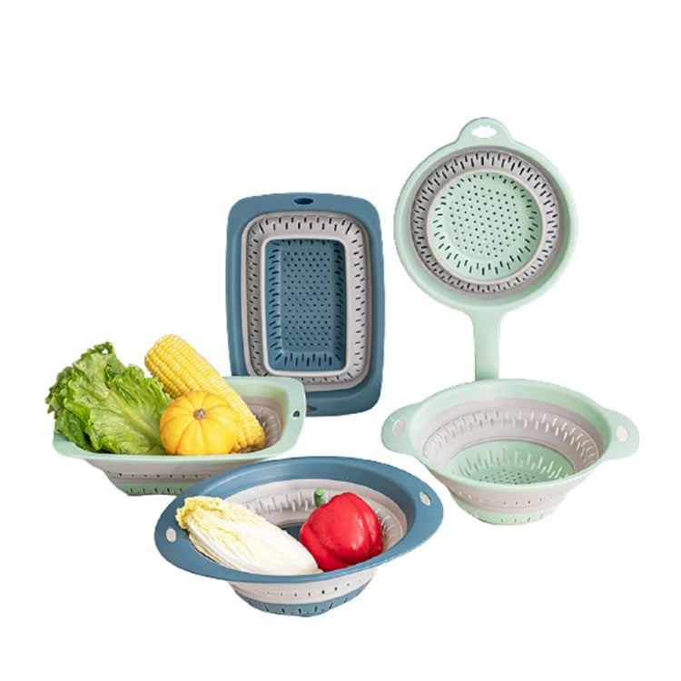 Boming BM-WB46 Long Handle Plastic Collapsible Colander Kitchen Sink Vegetable Fruit Pasta Strainer Eco-Friendly for Kitchen