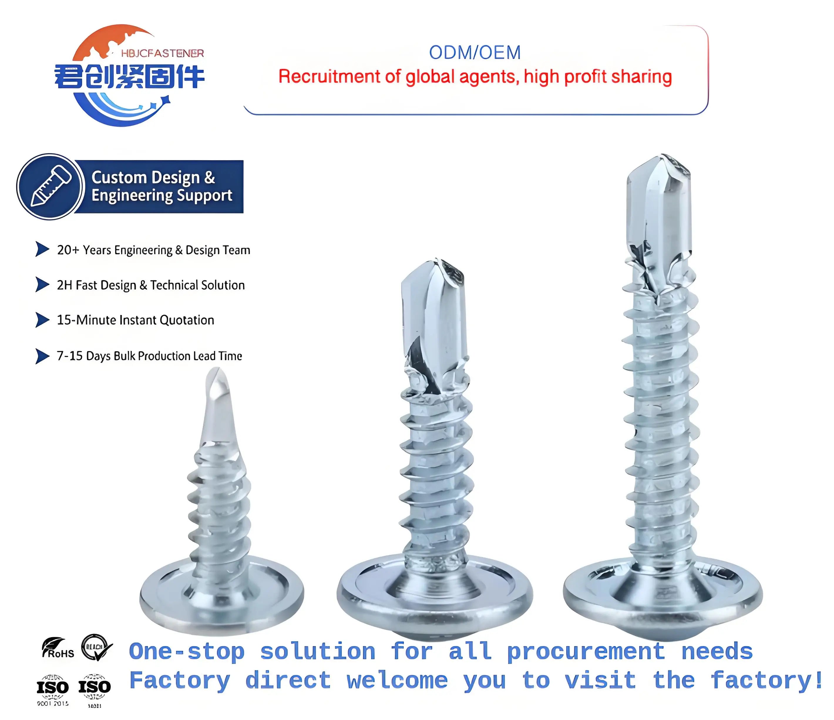 Iron Blue White Zinc Cross Head Washer M4.2/M4.8 Drill Tail Screws Stainless Steel Self-Tapping Screws Self-Drilling Screw
