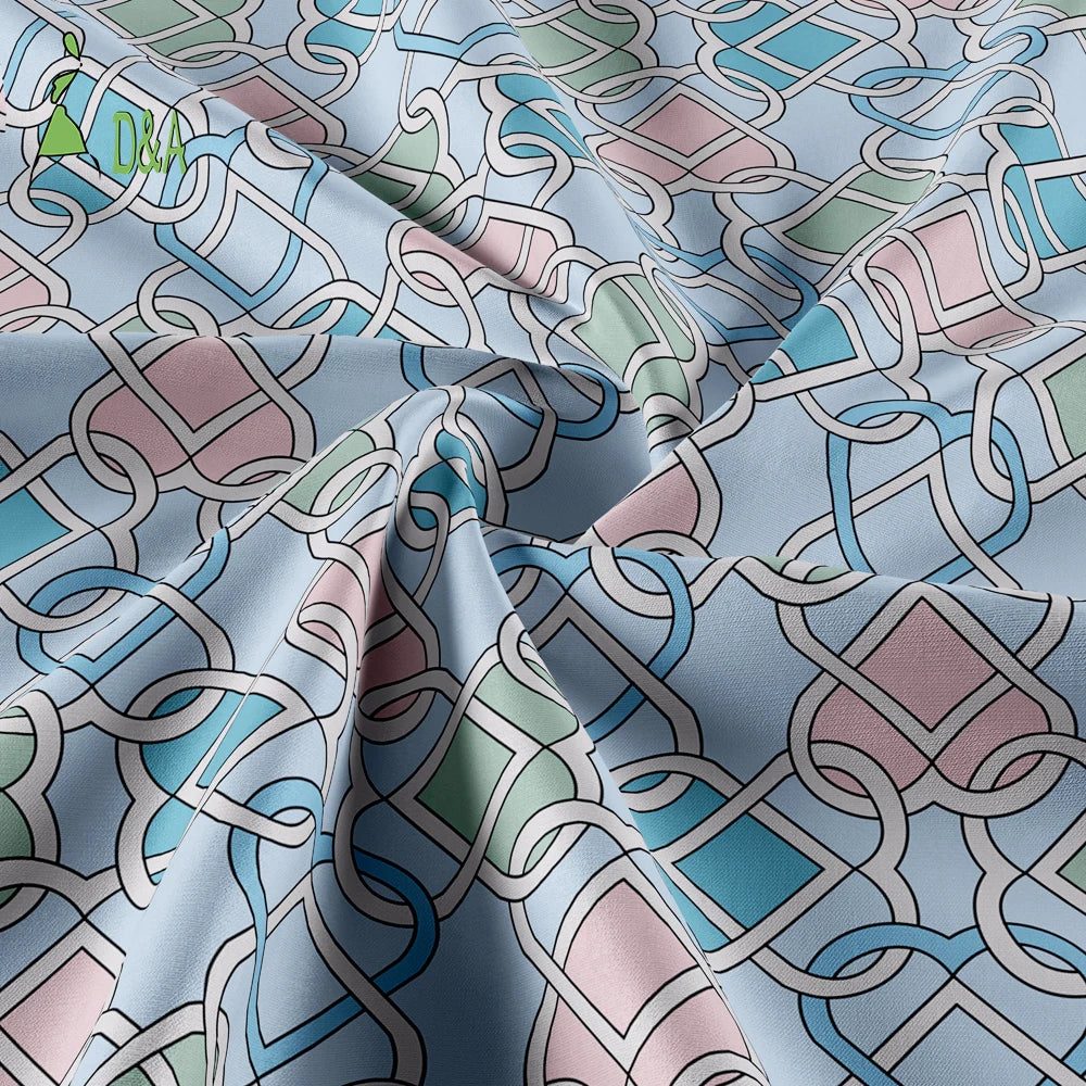 China Silk Fabric Blue Love Link Pattern Printed Pure Silk Fabric for Dress