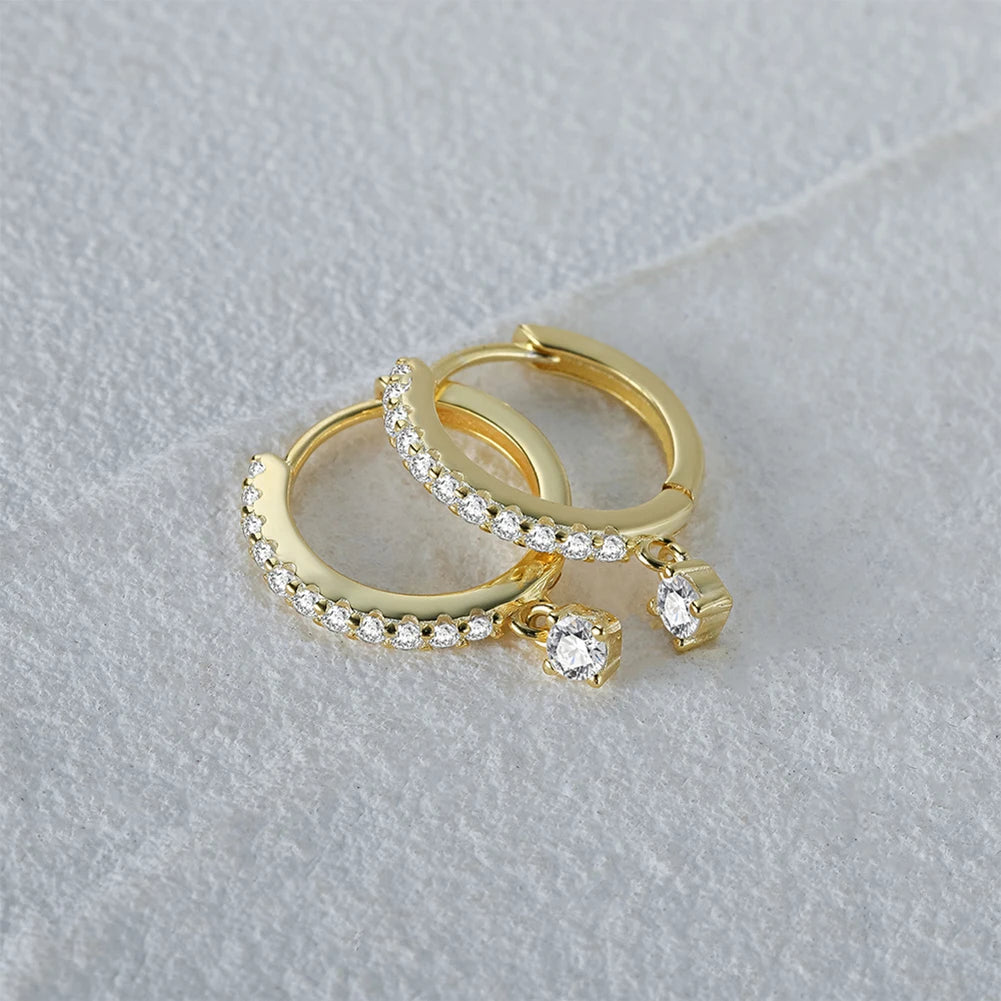 APE76 RINNTIN Online Wholesale Jewelry Supplies 925 Sterling Silver Diamond 14k Gold Plated Zircon Huggies Round Drops Earrings