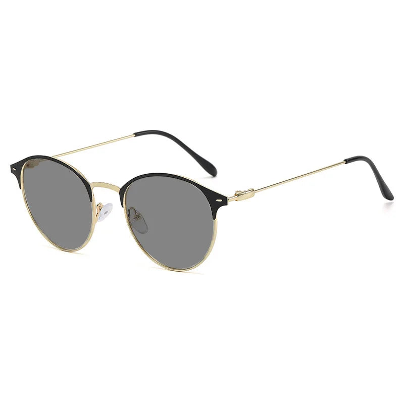 Retro Round Metal Glasses for Men Photochromic Lenses Womens Round Frame Glasses Gold Frame Metal Sunglasses