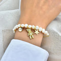 New Arrivals Baroque Pearl Bangle  Mirco Inlay Zircon Cz Star Love Bear Beaded  for Girls