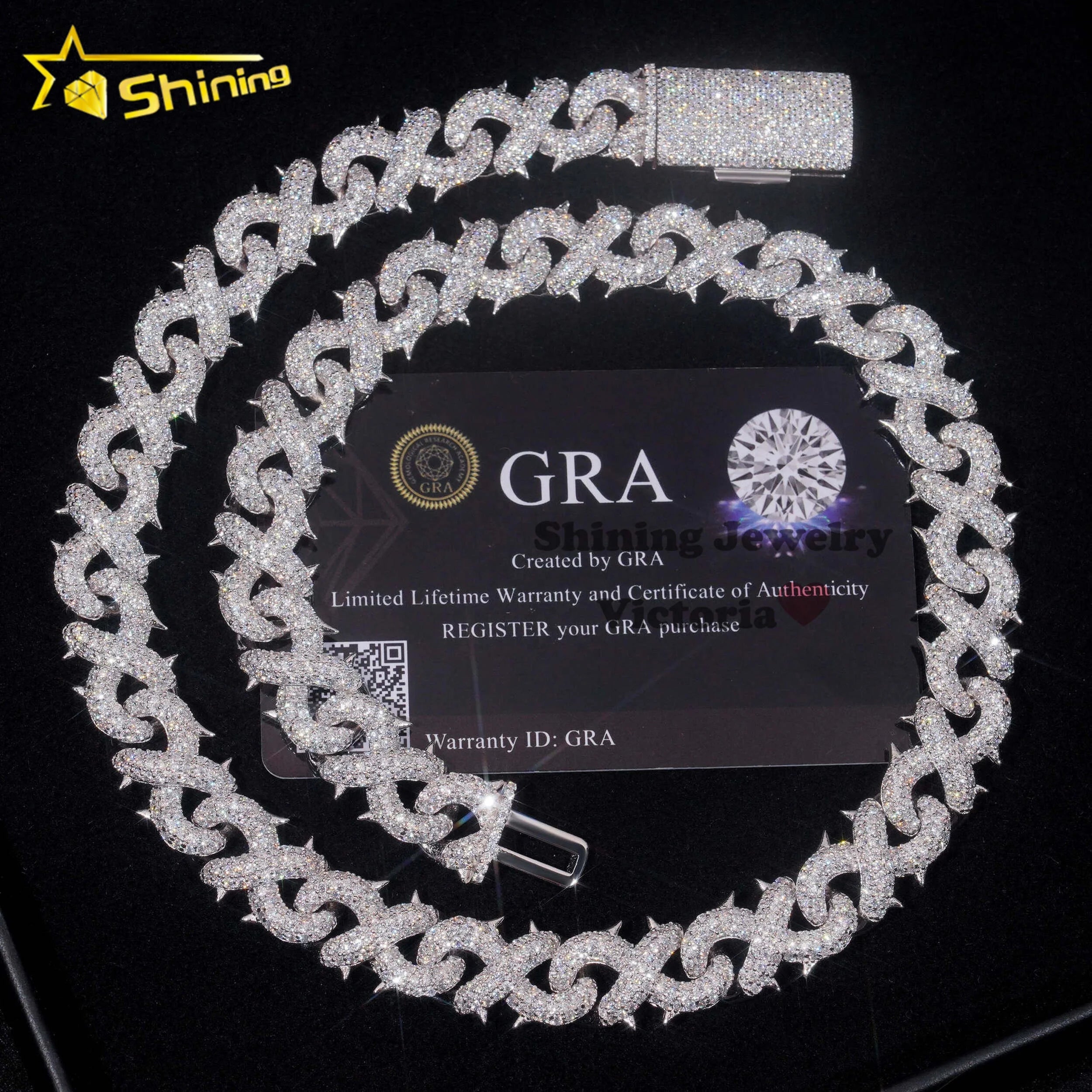 Crazy Hip Hop Jewelry Rappers S925 Silver VVS Moissanite Diamond Iced Out 12MM Infinity Link Cuban Chain Necklace for Men