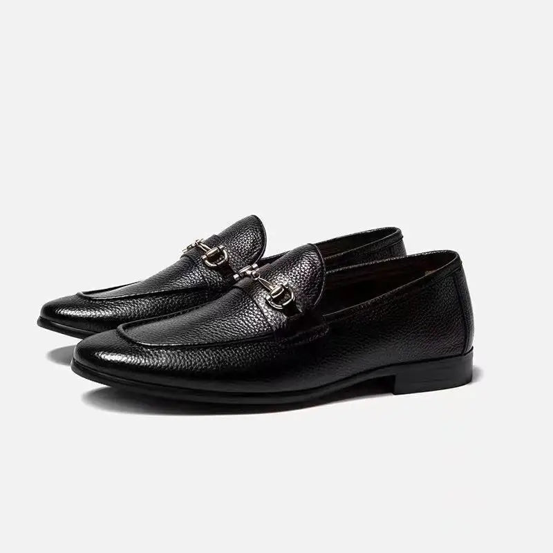 Men's Business Casual Genuine Leather Loafers Comfort Slip-On Shoes Hard-Wearing Design for Spring Summer Autumn Rubber Insole