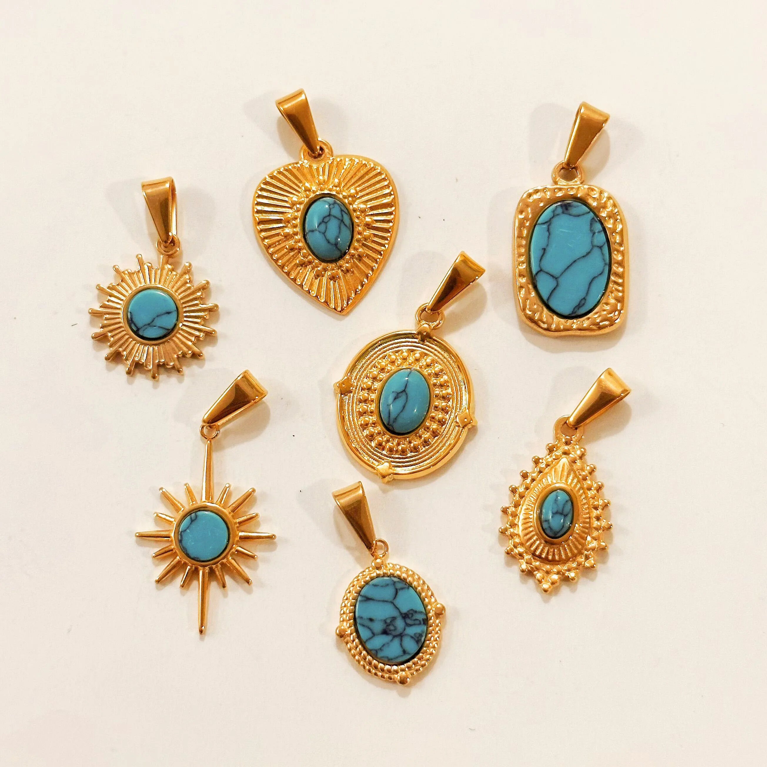 Wholesale Gemstone Charm Stainless Steel Turquoise Pendant Gold Plated Handmade Waterdrop Pendant for Necklace Fashion Jewelry