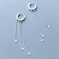 Long Tassel Chain with Small Star Pendant Hoop Earrings 925 Sterling Silver Fine Jewelry for Women