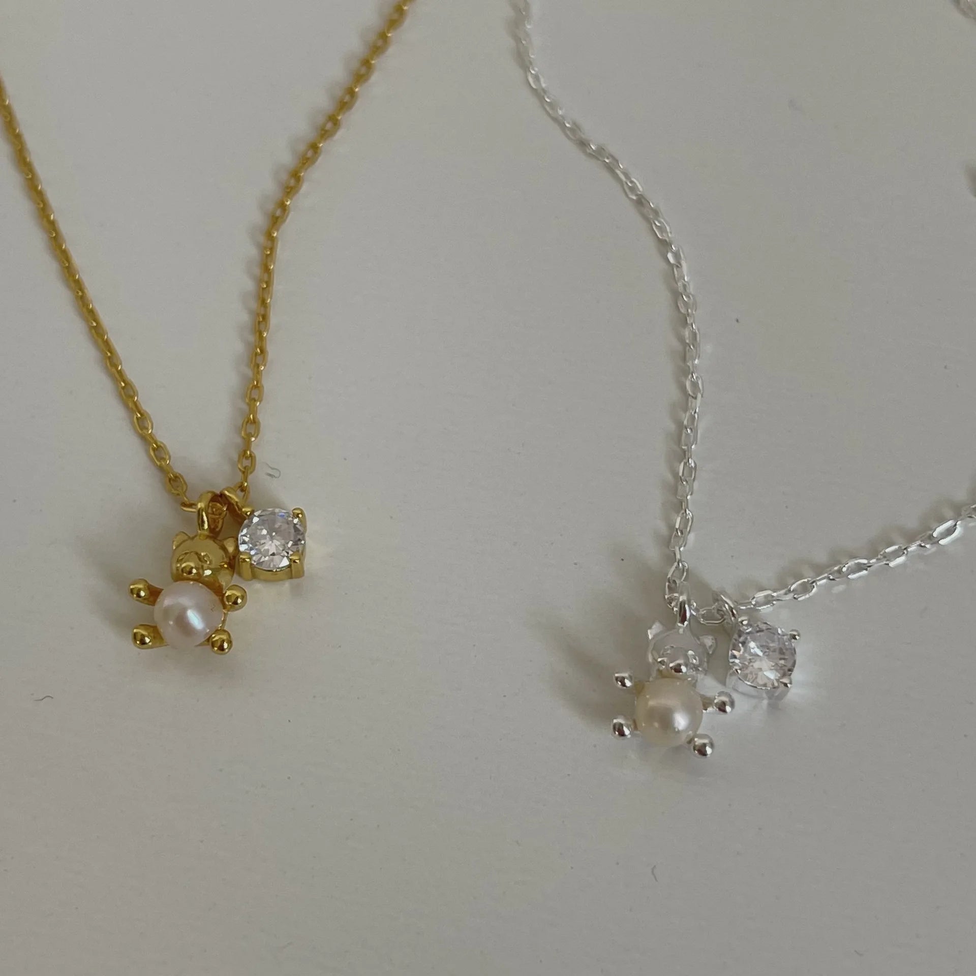Ins Cute Design 925 Sterling Silver Zircon Charm With Teddy Bear Pendant Necklace for Women Girls