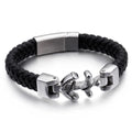KALEN Simple Retro Stainless Steel Ship Anchor Leather Men's Bracelet