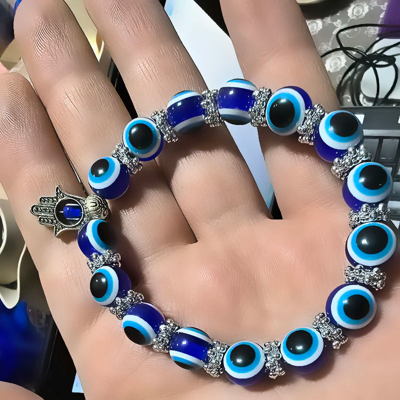 Custom Trendy Evil Eyes Lucky Bracelet Handmade Adjustable Fashion Elastic Palm Charm Fashion Bangle Bracelet Jewelry Gift
