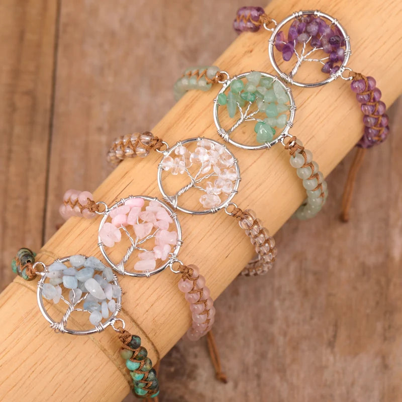 Classic Tree of Life Jewelry Bracelet for Men Healing Natural Mini Stone Beads Positive Energy Fashionable Charm Bracelet Gift