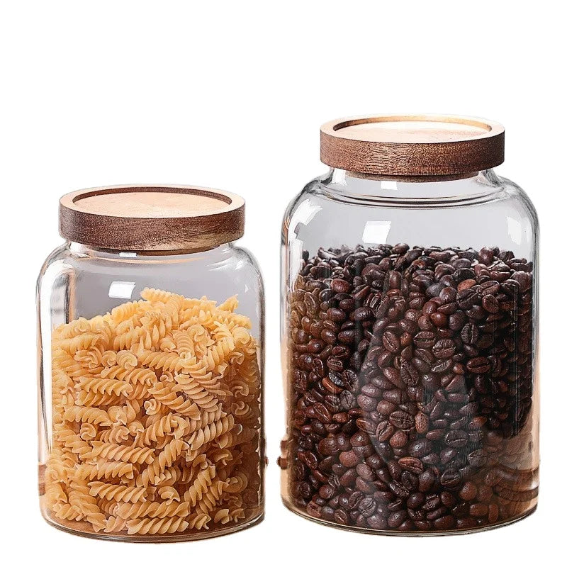 Borosilicate Glass Food Spice Storage Jar Eco-Friendly Clear Glass with Bamboo Lid Cover Styles for Condiments Container