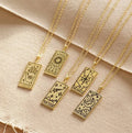 New Arrival 18k Gold Plated Square Pendant Necklaces Gold Plated Star Sign Horoscope Arcana Stainless Steel  Tarot Card Necklace