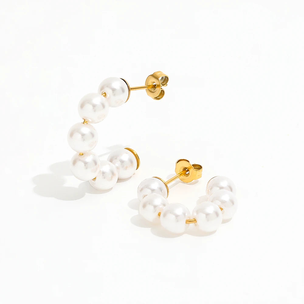 Joolim Jewelry Round Glass Pearl Hoop Earring 18k Gold Plated Stainless Steel Women Earring for Women