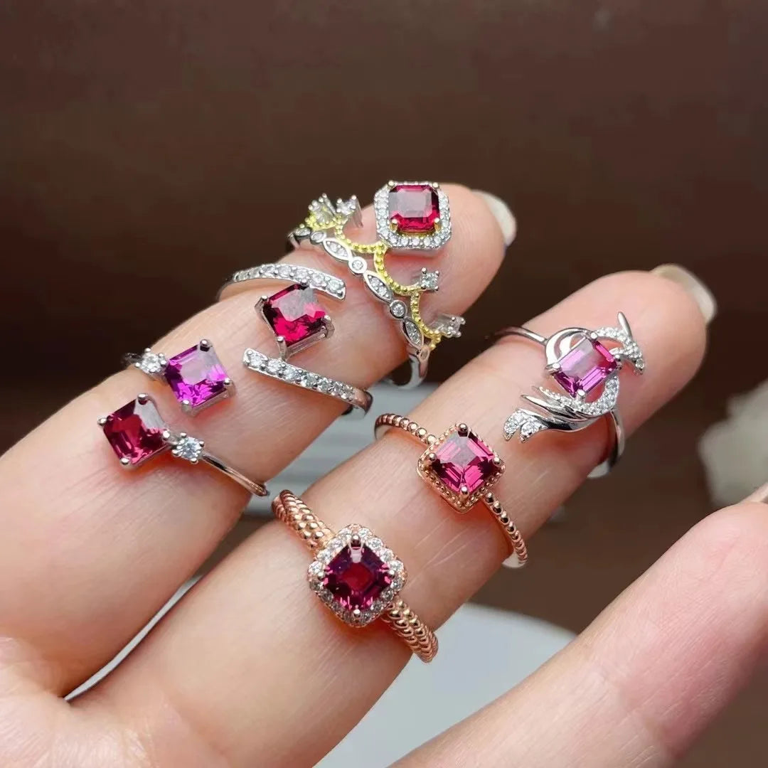 Fashion Unique Minimal 925 Sterling Silver Natural Garnet Stackable Light Pink Wedding Classic Ring Made in China for Girls