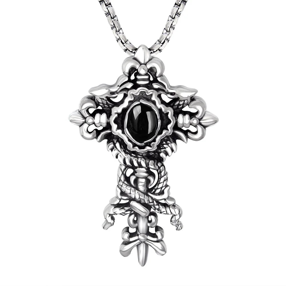 Retro Style Necklace Natural Agate Stone Stainless Steel 316L Ethnically Styled Knight Pendant Popular Fine Pendants Charms