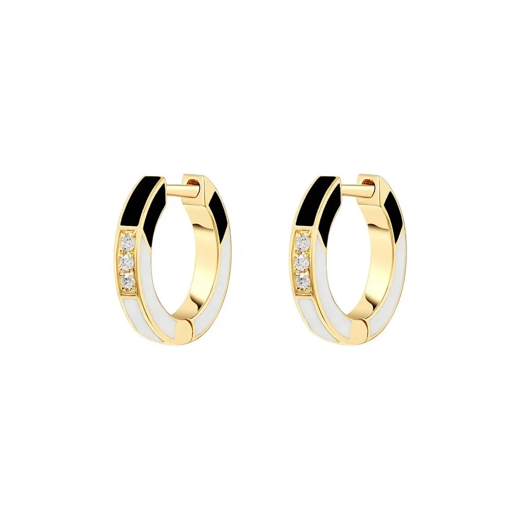 LOZRUNVE Sterling Silver 925 Trending Gold Enamel Yin Yang Hoop Earring Jewelry