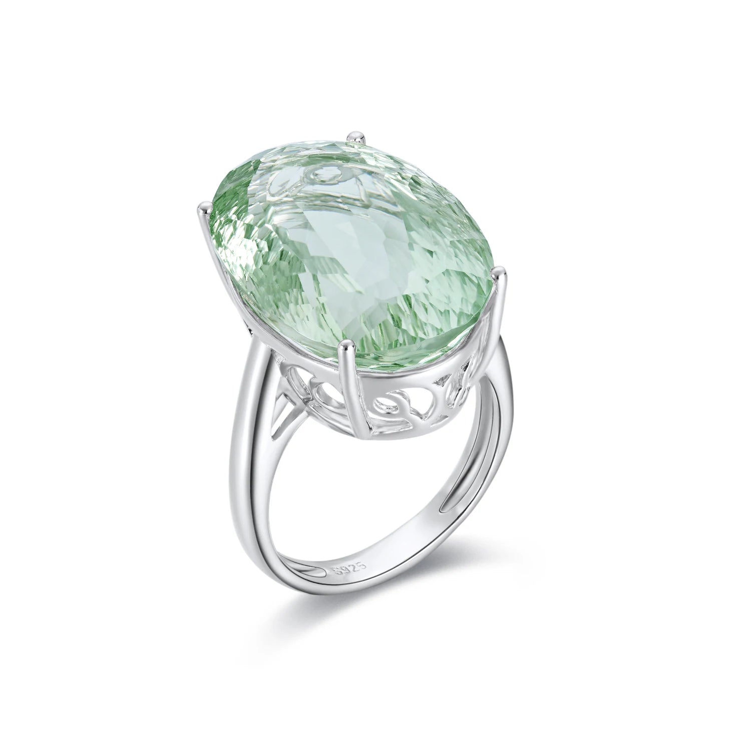 YBO 925 Sterling Silver Women's Engagement Wedding Anniversary Rings Natural Green Crystal Gemstone Oval Cut Trendy for Parties