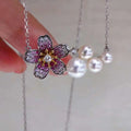 Exquisite Women's Perfect Sakura Set Chain Gradual Size Necklace Freshwater Pearl Natural Silver Trendy Pendant Necklace