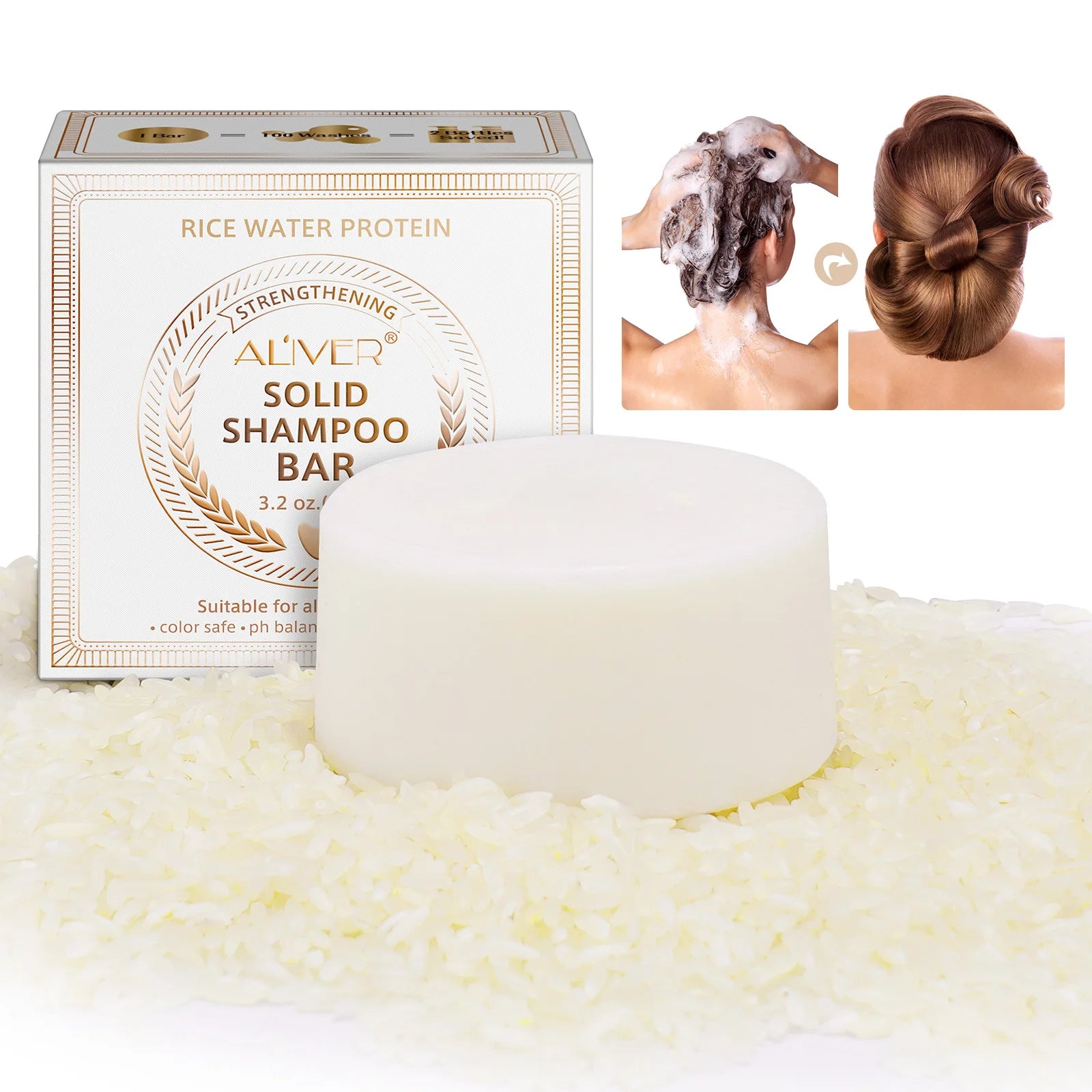 ALIVER Wholesale Best Price Natural Organic Vegan Rice Water Shampoo Soap Korean White Rice Soap Bar for Hair Growth