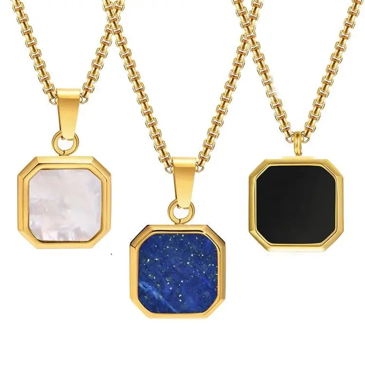 Customize Pendants Necklace Stainless Steel Long Chain Jewelry Fashion Custom Jewelry Lapis Lazuli Rectangle Pendant Necklace