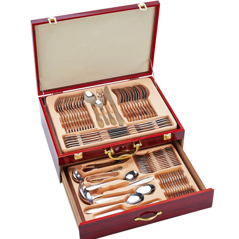 Eco-Friendly Retro Royal Luxury Silverware Cutlery Set Golden Pattern Spoon and Forks for Weddings