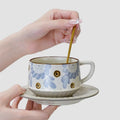 High-End Retro Ceramic Coffee Cup and Saucer Set Creative Stoneware Latte Art Mug Exquisite Household Stoneware Saucer