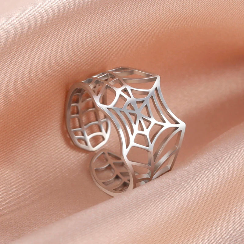 Punk Spider Web Ring for Women Men Stainless Steel Creative Men Open Adjustable Rings Gold Color Removable Ring Jewelry Gifts