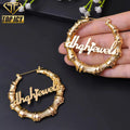 Wholesale Trendy Jewelry Custom Stainless Steel Bamboo Hoop Earrings for Women Personalized Name Letter Hip Hop Earrings