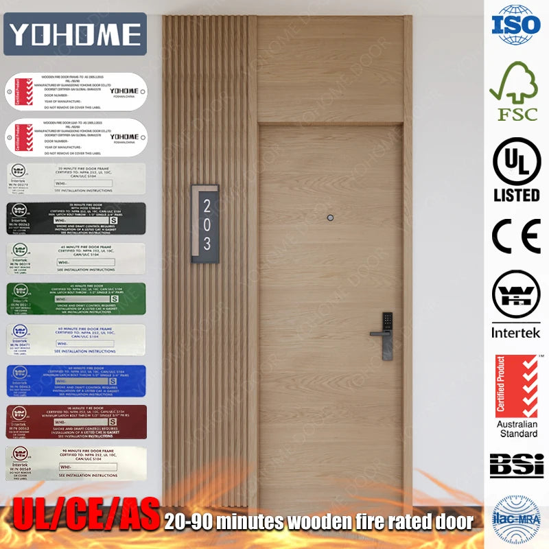 Engineered Project Soundproof Hotel Room Door with Frame Safety Design Hotel Wood Internal Fire Doors