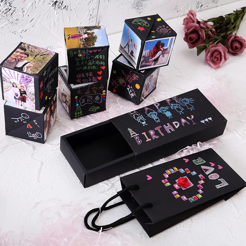 Romantic Engagement Party Favor Valentine's Day Gift Paper Explosion Surprise Jump Cubes Photo Album Creative Gift Bounce Box