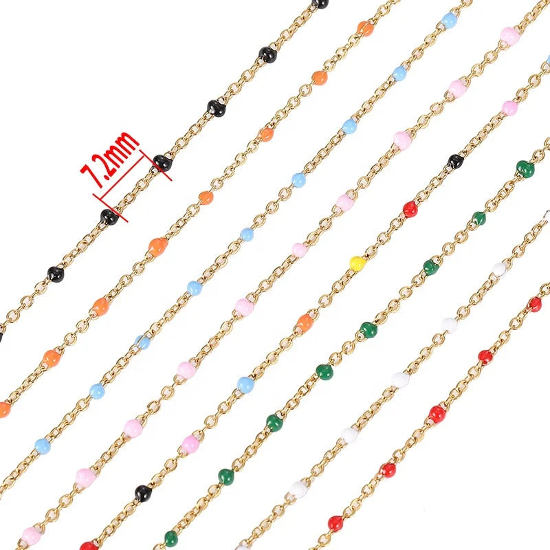 Wholesale Waterproof Tarnish Nickle Free Pvd 18k Gold Plated Stainless Steel Neon Colorful Enamel Link Chain for Jewelry Making