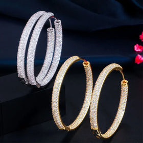 South American Style Shiny Full Diamond Bridal Earrings Women Luxury 18K Gold Plated Brass Inlay 3A Zircon Hoop Earrings Girls