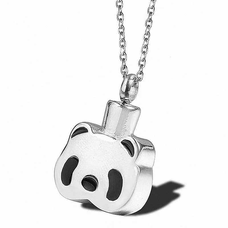 Memorial Pet Bear Urn Necklace with Lovely Panda Design Perfume Bottle Titanium Steel Sweater Pendant for Men and Women