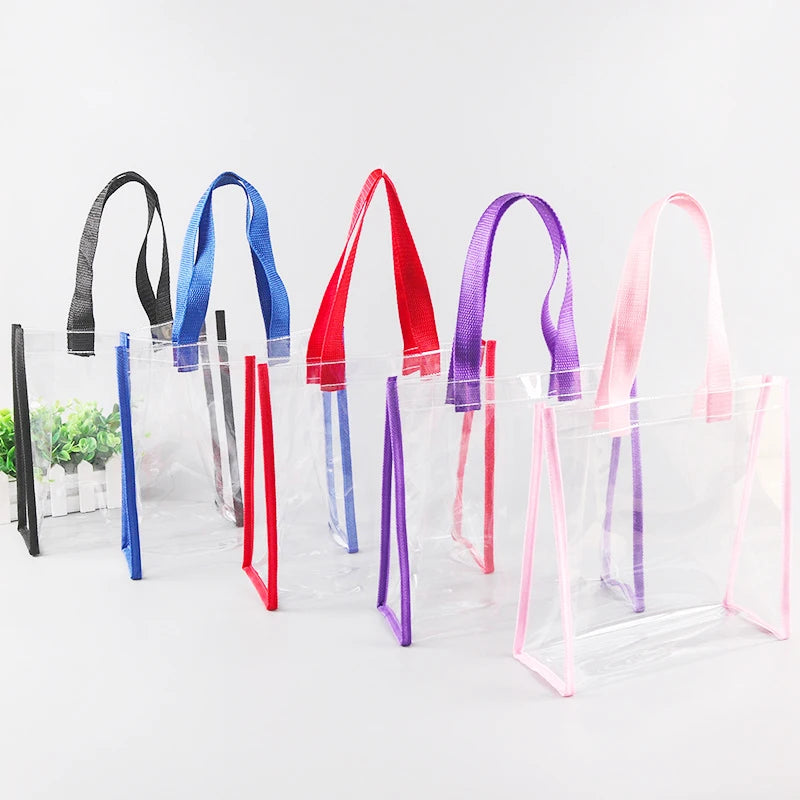 Gift Custom logo Transparent Waterproof PVC Tote BagS Plastic Clear Shopping Bag