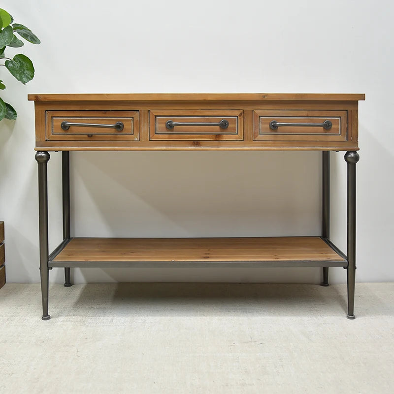 INNOVA Home Hallway Vintage Modern Entrance Side Buffet Table Metal Wood Console Table with Drawer