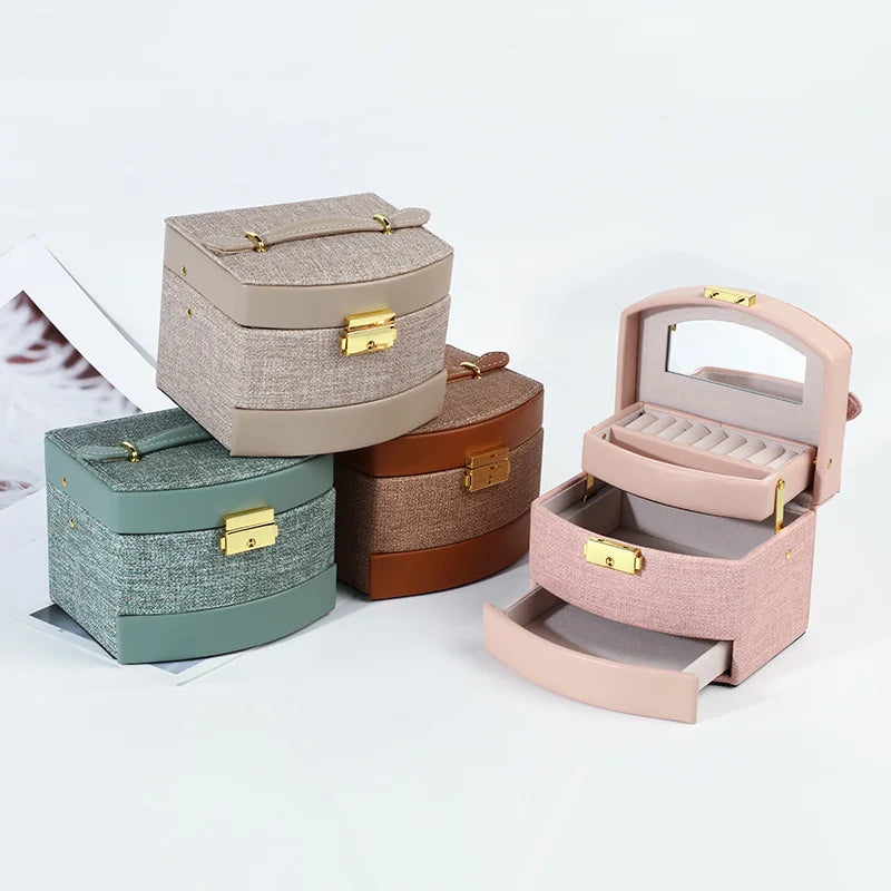 Large Capacity PU Three-layer Drawer Type Earring Necklace Ring Storage Box Drawers and Jewelry Display Box