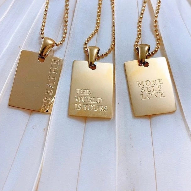 Factory Wholesale Stainless Steel Engraved Inspiring Quote Pendant Necklace