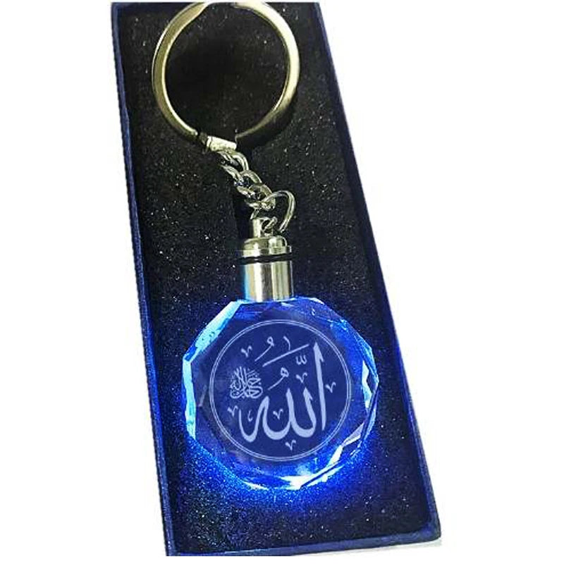 Allah logo Keyring Glass Convex Round I love Porte Cle Avec Led Ecrit Allah Keychain for Gift Christian Men or Women