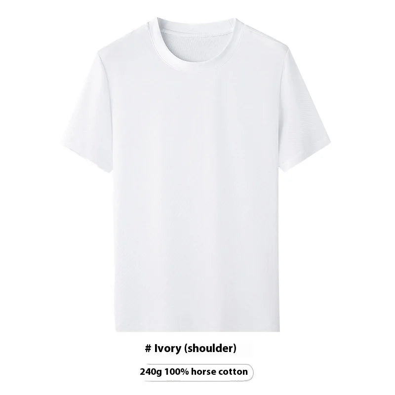 High-End 240g White Short Sleeve Crew Neck Solid Pattern Men PIMA Cotton T-Shirt for Spring Summer