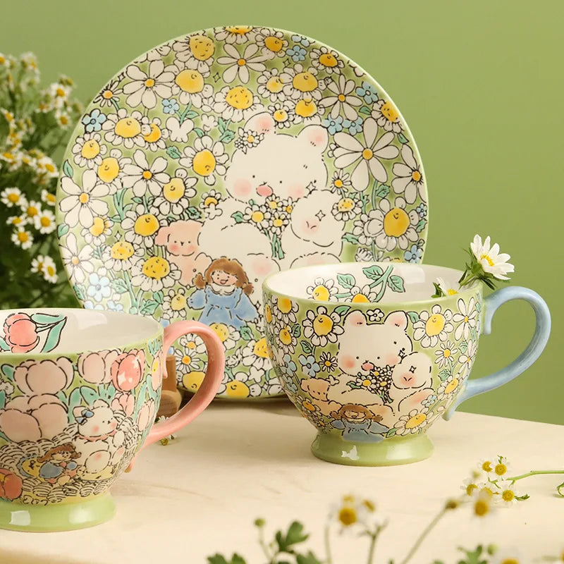 Japanese Hand-painted Flower Rabbit Breakfast Cup Niche Design Ceramic Water Cup