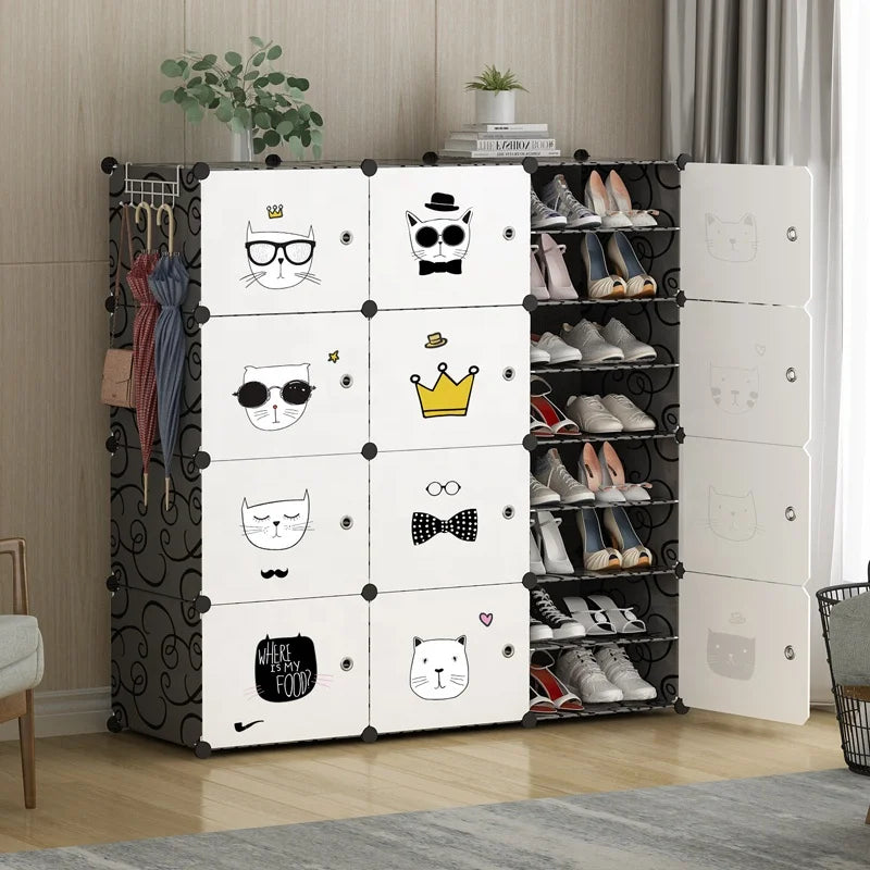 Portable 8-Level Cube Beauty Shoe Organizer Multi-use Plastic Shoe Rack DIY Stickers Convertible Modern Hotel Living Room Dining